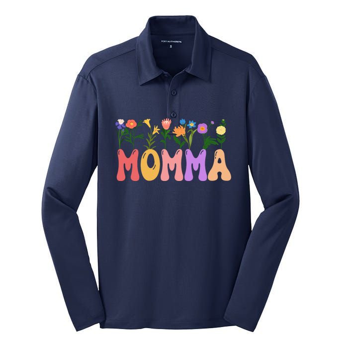 Cute Retro Floral Momma Silk Touch Performance Long Sleeve Polo