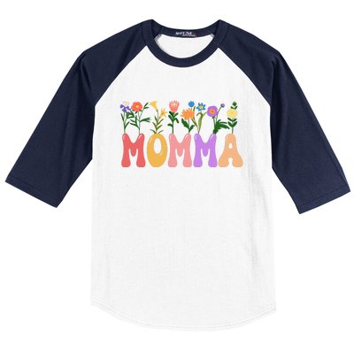 Cute Retro Floral Momma Baseball Sleeve Shirt