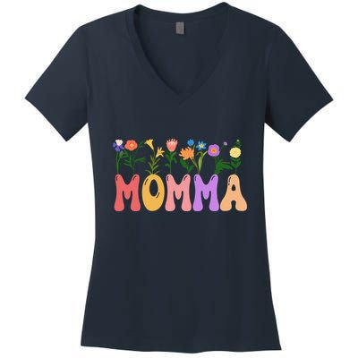 Cute Retro Floral Momma Women's V-Neck T-Shirt