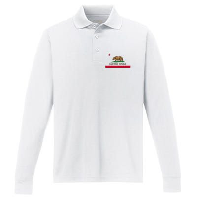 California Republic Flag Patriotic State Travel Usa Performance Long Sleeve Polo