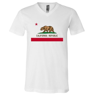 California Republic Flag Patriotic State Travel Usa V-Neck T-Shirt