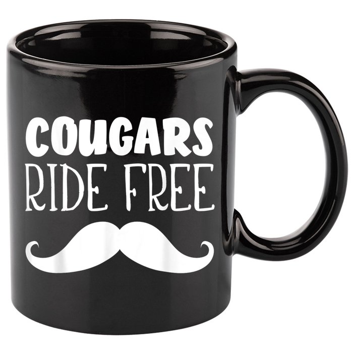 Cougars Ride Free Mustache Rides Cougar Bait 11oz C Handle Ceramic Mug