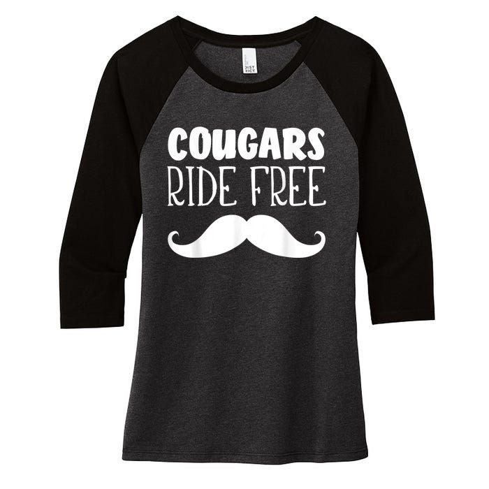 Cougars Ride Free Mustache Rides Cougar Bait Women's Tri-Blend 3/4-Sleeve Raglan Shirt