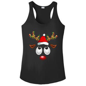 Christmas Reindeer Face Santa Hat Xmas Lights For Ladies PosiCharge Competitor Racerback Tank