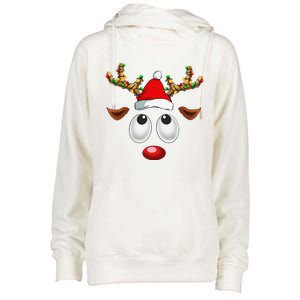 Christmas Reindeer Face Santa Hat Xmas Lights For Womens Funnel Neck Pullover Hood