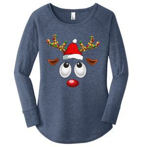 Christmas Reindeer Face Santa Hat Xmas Lights For Women's Perfect Tri Tunic Long Sleeve Shirt