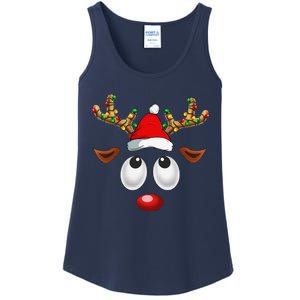 Christmas Reindeer Face Santa Hat Xmas Lights For Ladies Essential Tank