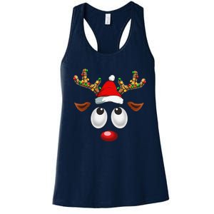 Christmas Reindeer Face Santa Hat Xmas Lights For Women's Racerback Tank