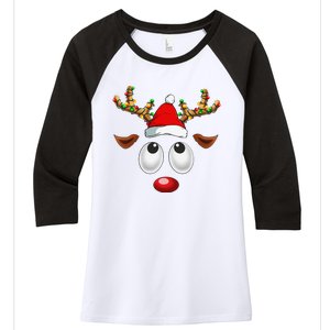 Christmas Reindeer Face Santa Hat Xmas Lights For Women's Tri-Blend 3/4-Sleeve Raglan Shirt