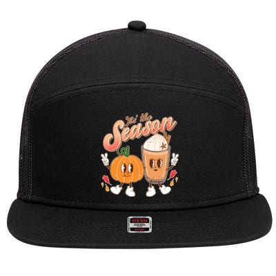 Cute Retro Fall Pumpkin Spice Tis The Season 7 Panel Mesh Trucker Snapback Hat