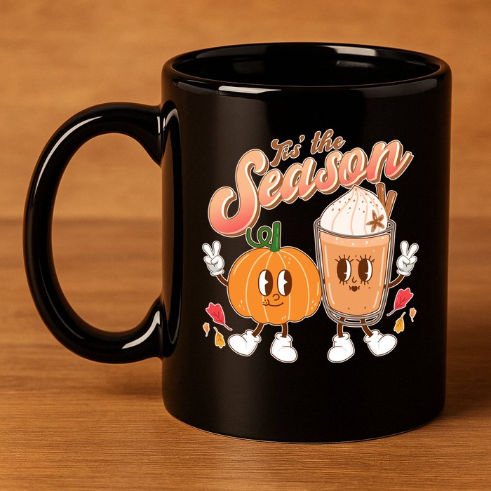 Cute Retro Fall Pumpkin Spice Tis The Season 11oz C Handle Ceramic Mug