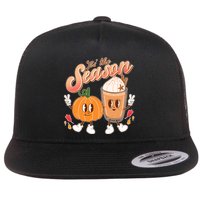 Cute Retro Fall Pumpkin Spice Tis The Season Flat Bill Trucker Hat