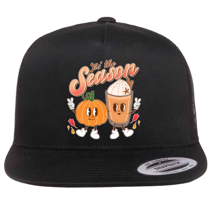 Cute Retro Fall Pumpkin Spice Tis The Season Flat Bill Trucker Hat