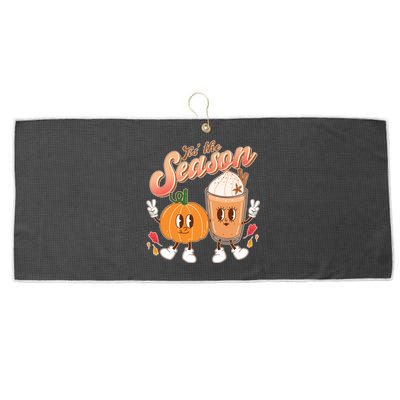 Cute Retro Fall Pumpkin Spice Tis The Season Large Microfiber Waffle Golf Towel