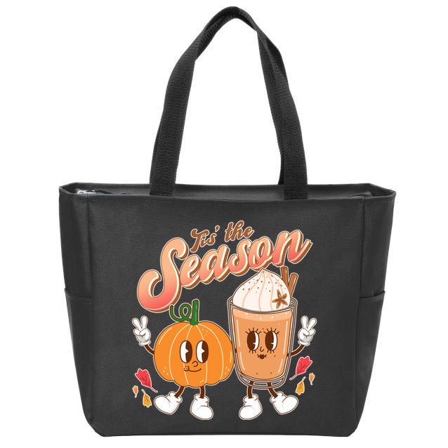 Cute Retro Fall Pumpkin Spice Tis The Season Zip Tote Bag