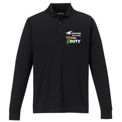 Captain Reporting For Duty Pineapple Swinger Performance Long Sleeve Polo