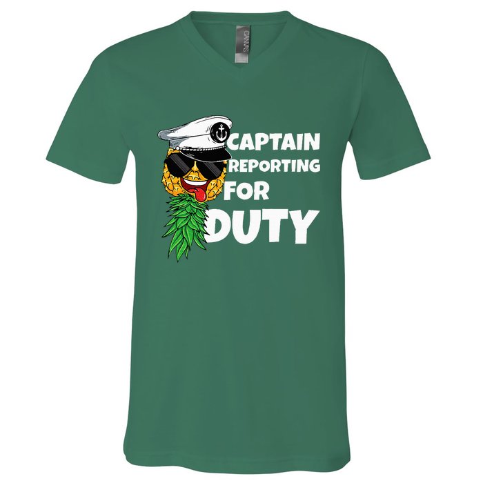 Captain Reporting For Duty Pineapple Swinger V-Neck T-Shirt