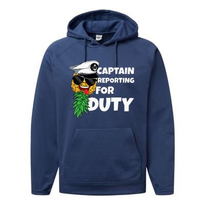 Captain Reporting For Duty Pineapple Swinger Performance Fleece Hoodie