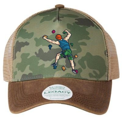 Climber Reaching For Holds Illustrated Rock Climbing Scene Legacy Tie Dye Trucker Hat