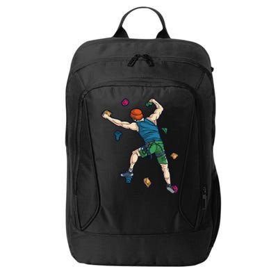 Climber Reaching For Holds Illustrated Rock Climbing Scene City Backpack