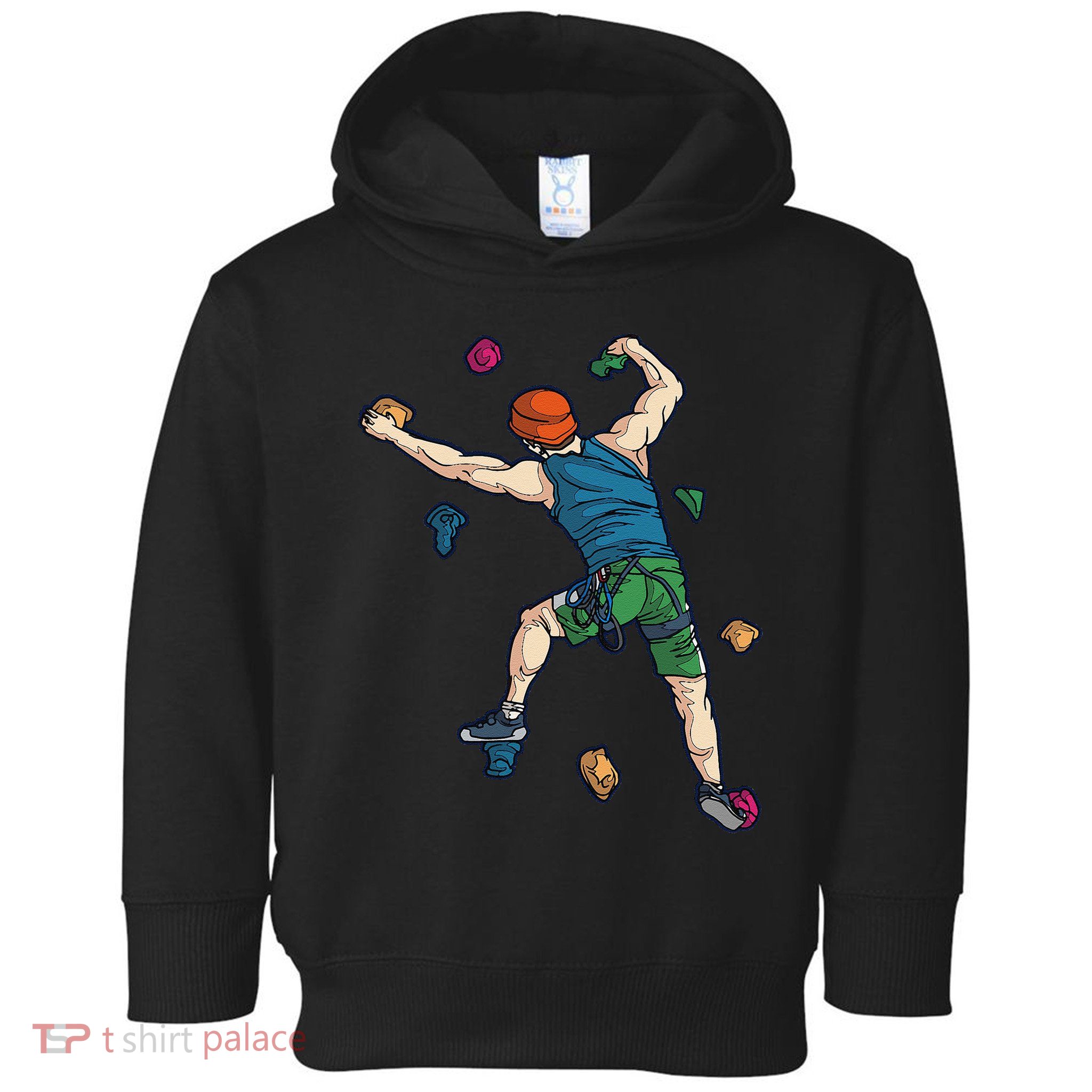 Climber Reaching For Holds Illustrated Rock Climbing Scene Toddler Hoodie