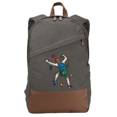 Climber Reaching For Holds Illustrated Rock Climbing Scene Cotton Canvas Backpack