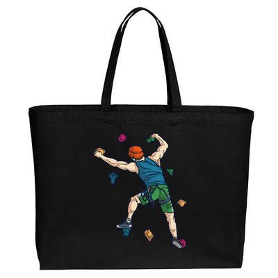 Climber Reaching For Holds Illustrated Rock Climbing Scene Cotton Canvas Jumbo Tote