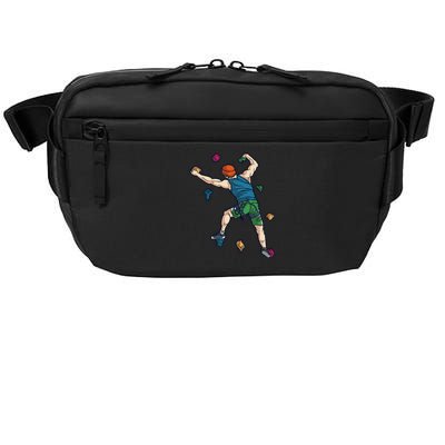 Climber Reaching For Holds Illustrated Rock Climbing Scene Crossbody Pack