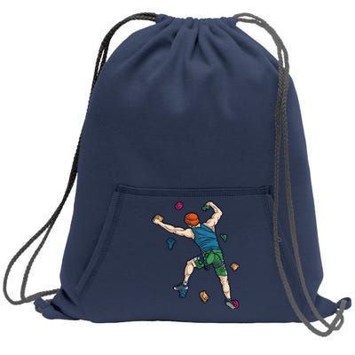 Climber Reaching For Holds Illustrated Rock Climbing Scene Sweatshirt Cinch Pack Bag