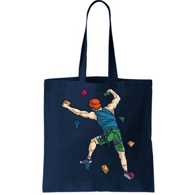 Climber Reaching For Holds Illustrated Rock Climbing Scene Tote Bag