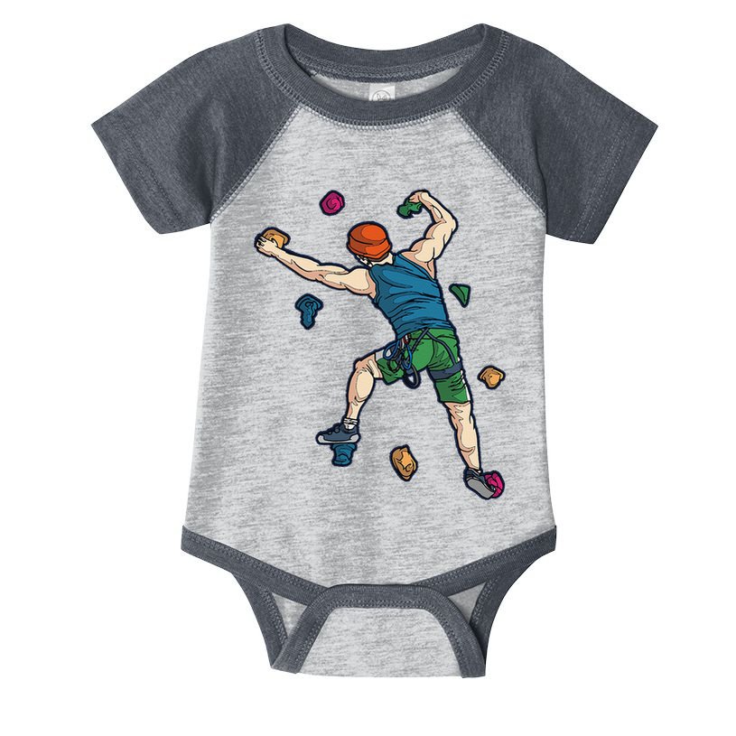 Climber Reaching For Holds Illustrated Rock Climbing Scene Infant Baby Jersey Bodysuit