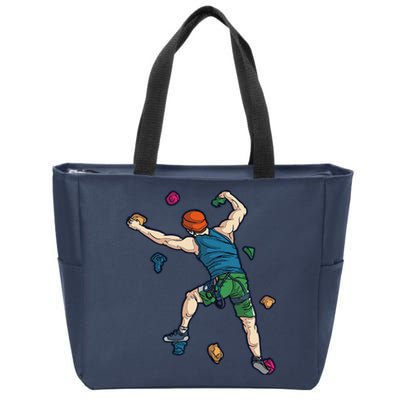 Climber Reaching For Holds Illustrated Rock Climbing Scene Zip Tote Bag