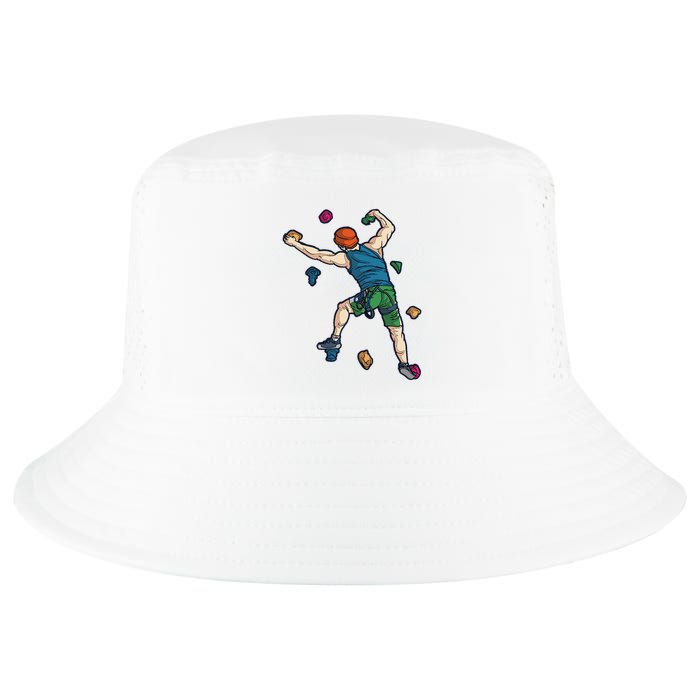 Climber Reaching For Holds Illustrated Rock Climbing Scene Cool Comfort Performance Bucket Hat