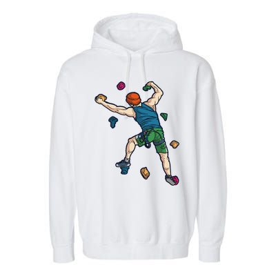 Climber Reaching For Holds Illustrated Rock Climbing Scene Garment-Dyed Fleece Hoodie