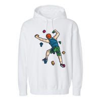 Climber Reaching For Holds Illustrated Rock Climbing Scene Garment-Dyed Fleece Hoodie