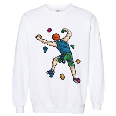 Climber Reaching For Holds Illustrated Rock Climbing Scene Garment-Dyed Sweatshirt