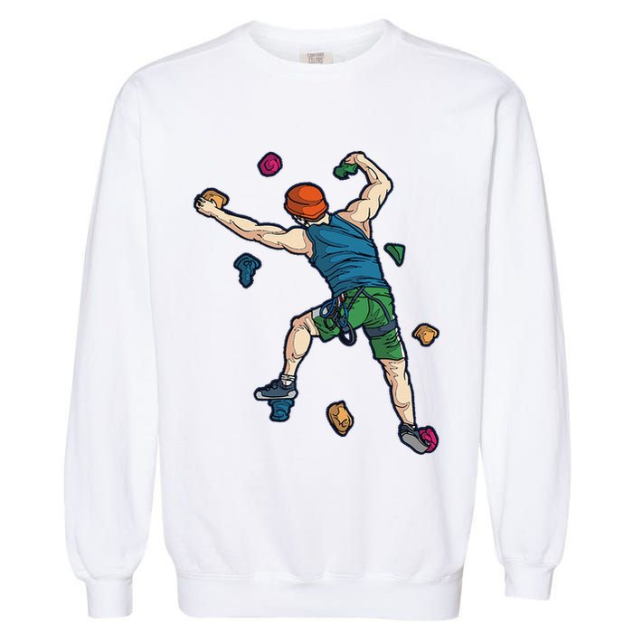 Climber Reaching For Holds Illustrated Rock Climbing Scene Garment-Dyed Sweatshirt
