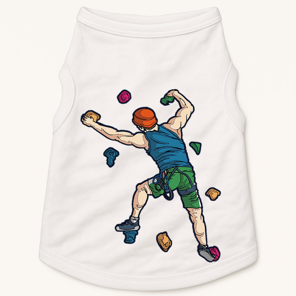 Climber Reaching For Holds Illustrated Rock Climbing Scene Doggie Tank