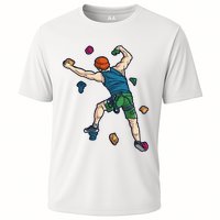 Climber Reaching For Holds Illustrated Rock Climbing Scene Cooling Performance Crew T-Shirt