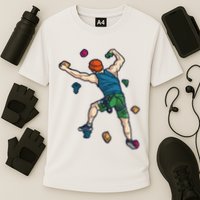 Climber Reaching For Holds Illustrated Rock Climbing Scene Cooling Performance Crew T-Shirt