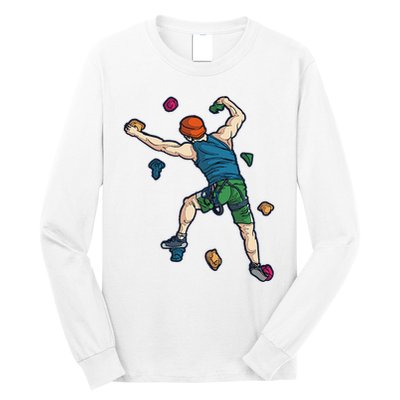 Climber Reaching For Holds Illustrated Rock Climbing Scene Long Sleeve Shirt