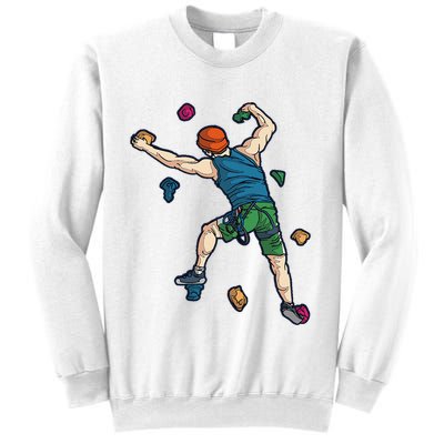 Climber Reaching For Holds Illustrated Rock Climbing Scene Sweatshirt