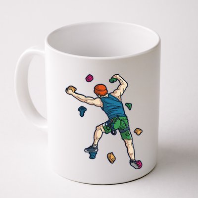 Climber Reaching For Holds Illustrated Rock Climbing Scene Mug