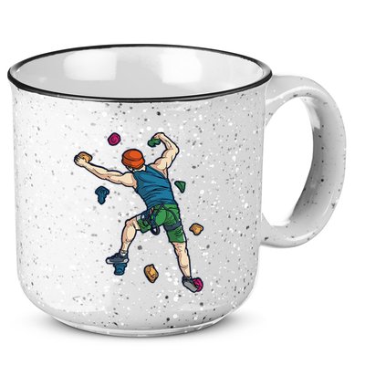 Climber Reaching For Holds Illustrated Rock Climbing Scene 15oz Campfire Ceramic Mug
