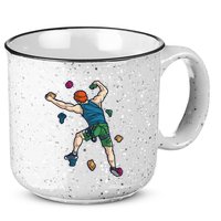 Climber Reaching For Holds Illustrated Rock Climbing Scene 15oz Campfire Ceramic Mug