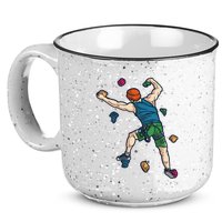 Climber Reaching For Holds Illustrated Rock Climbing Scene 15oz Campfire Ceramic Mug