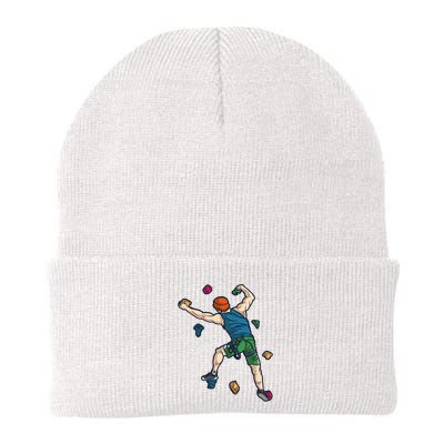 Climber Reaching For Holds Illustrated Rock Climbing Scene Beanie
