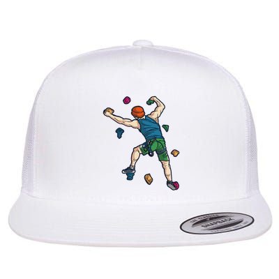 Climber Reaching For Holds Illustrated Rock Climbing Scene Flatbill Hat