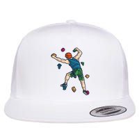 Climber Reaching For Holds Illustrated Rock Climbing Scene Flat Bill Trucker Hat