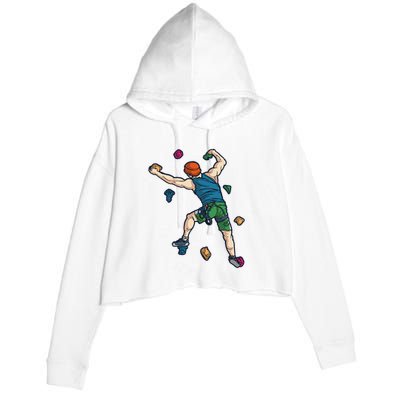 Climber Reaching For Holds Illustrated Rock Climbing Scene Crop Fleece Hoodie